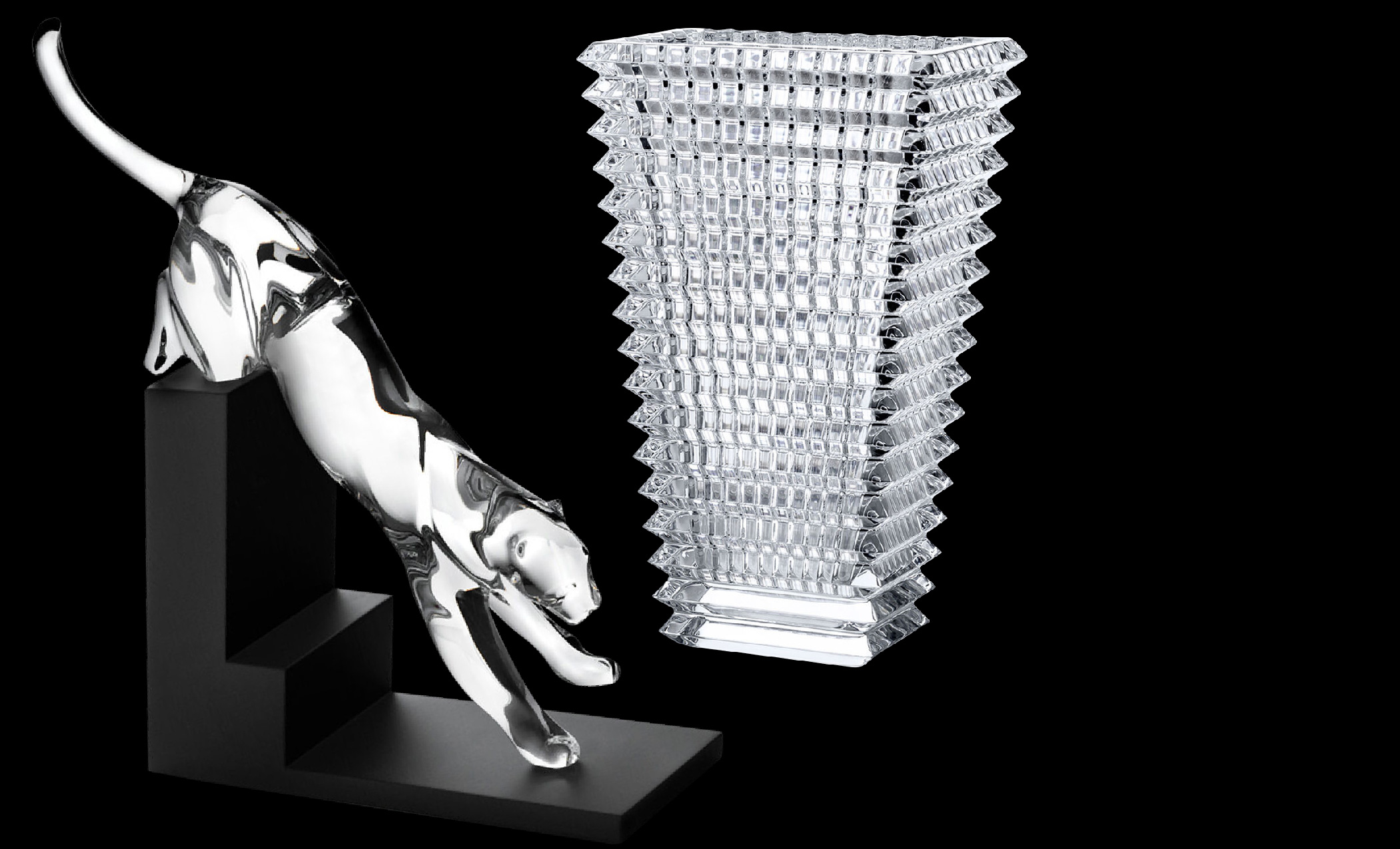 Baccarat Crystal at Society Awards with a crystal panther the leap and eye vase rectangular